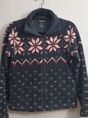 Barrage Men’s Gray Zip-Up Sweater with Red & Cream Pattern